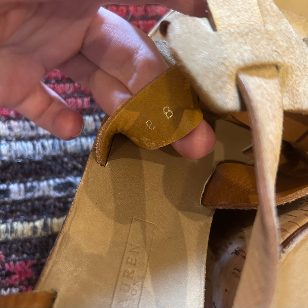 Ralph Lauren Collection Suede Fisherman Cork Wedge Sandals size 8 - Picture 5 of 9